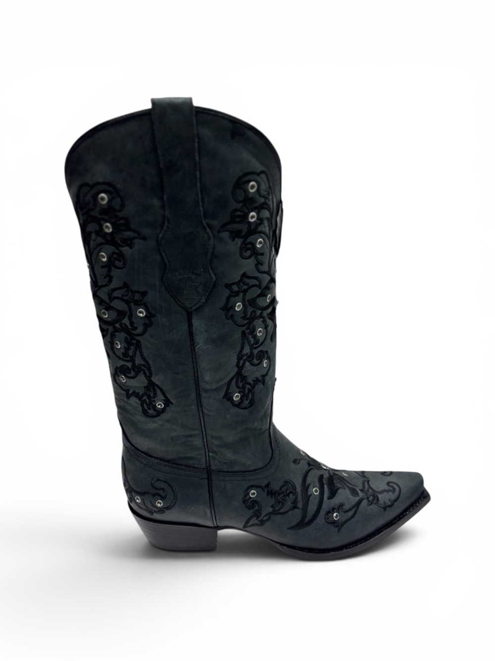 Los Altos Black Leather Rhinestone Western Boots Women’s Size 12 M Snip Toe NWT